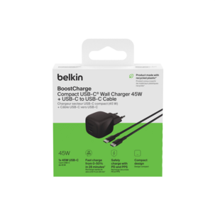 Belkin BoostCharge USB-C laddare 45W med kabel, WCA013kq1MBK-B6
