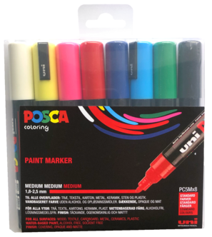 Posca PC-5M tusjer, basisfarger, 8-pakning, 1,8–2,5 mm
