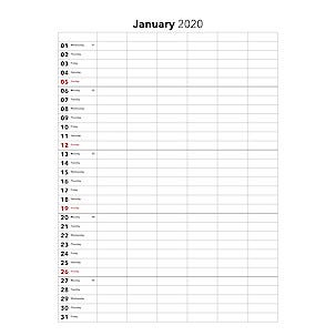 Familjekalender 2020, engelska