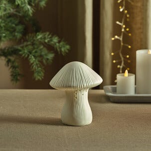 Dekorasjonssopp keramikk med LED-lys og timer, 14,8 cm