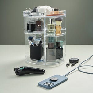 Roterande sminkförvaring i plast, justerbara hyllor