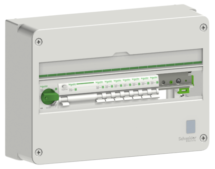 Elcentral med jordfelsbrytare, Schneider Resi9 CX, enradig