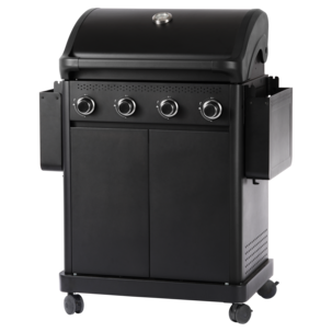 Gasolgrill med 4 brännare, sidobord och grillvagn