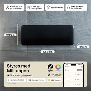 Mill Invisible Smart wifi-ovn Gen. 4, svart, 1300 W