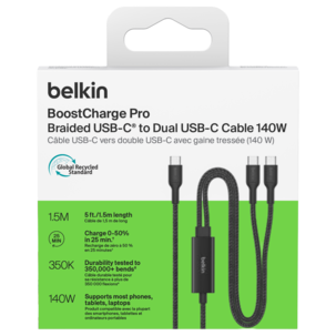 Belkin BoostCharge Pro USB-C, 2 x USB-C-kabel 140 W, 1,5 m