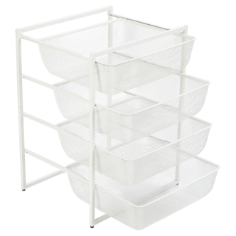 Trådkurv med stativ og 4 kurver, 49 x 55 x 71 cm, hvit