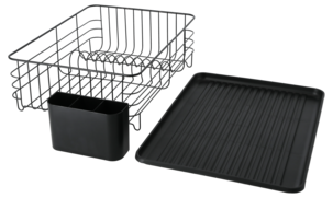 Oppvaskstativ med brett og bestikkurv, metall, 43 cm