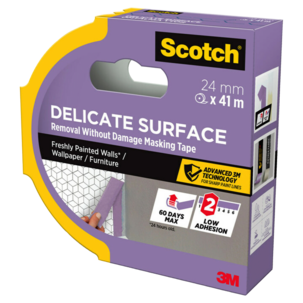 Scotch gul maskeringsteip for ømtålige overflater, 24 mm × 41 m
