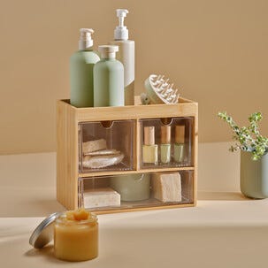 Meikkiteline, jossa 3 laatikkoa, bambu