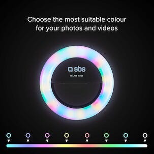 SBS RGB Selfie Ring Light Rengasvalo puhelimeen, valkoinen ja värillinen valo