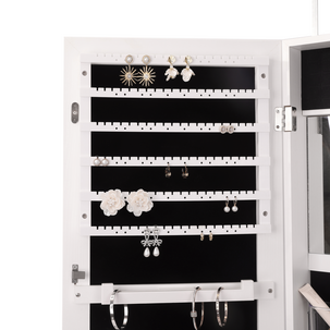 Ripustettava kaappi koruille ja meikeille peilillä, valkoinen