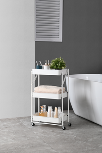 Rullvagn med lådor, badrum och kök, hopfällbar