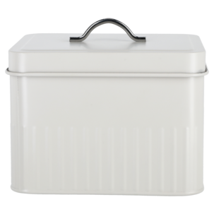 Plåtlåda med lock och etiketter, beige