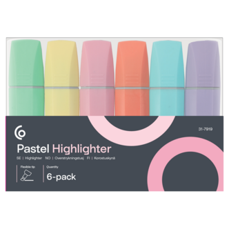 Överstrykningspenna pastell, 6-pack