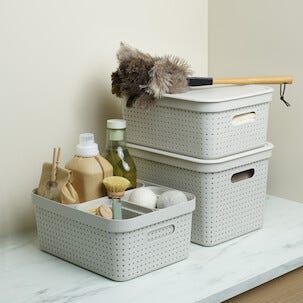 Oppbevaringskurv Neat beige, resirkulert plast