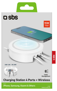 SBS 5 i 1 Qi-laddare med 2 x USB-A och 2 x USB-C
