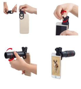 Teleobjektiv 18 x zoom och tripod till mobiltelefon 