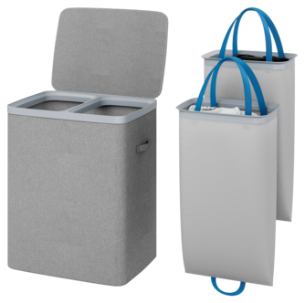 Tvättkorg med lock och 2 tvättpåsar, 56 x 40 x 67 cm