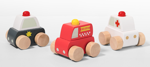 Leksaksbilar i trä, 3-pack utryckningsfordon 