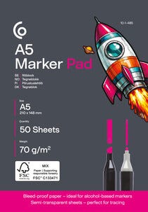 Ritblock A5 halvtransparent papper, 50 ark
