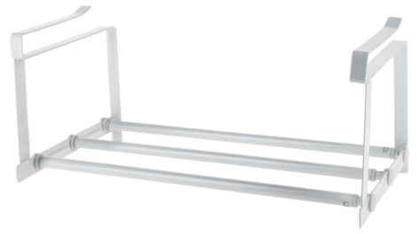 Hengende kurv for hylle, metall, hvit, bredde 39-69 cm