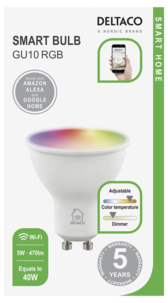 Deltaco Smart Home WiFi dimbar LED-pære RGBW GU10 5 W