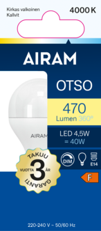 Airam Otso LED-lamppu E14, himmennettävä, 4,5 W, neutraalin valkoinen