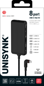 Unisynk USB-C hub for laptop, 8 porter