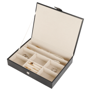 Smykkeskrin for herre, smykkebrett med lokk, stabelbar, svart