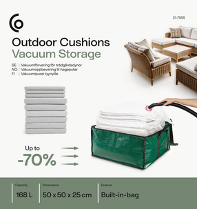 Puteoppbevaring med vakuumpose 168 l, 50 x 50 x 25 cm
