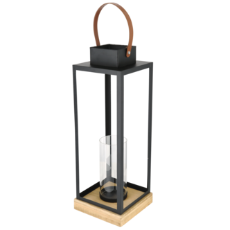 Ljuslykta glas metall trä, svart