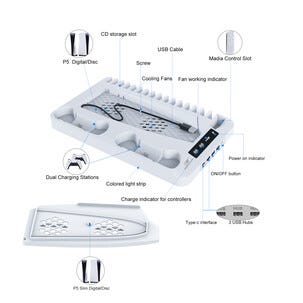 Exibel 4-i-1-stativ med kjøling for PS5/PS5 Slim