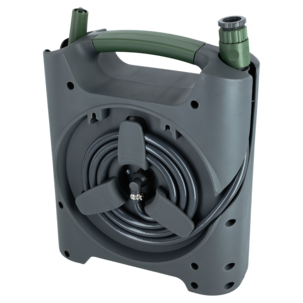 Portabel slangvinda med munstycke och 10 m vattenslang