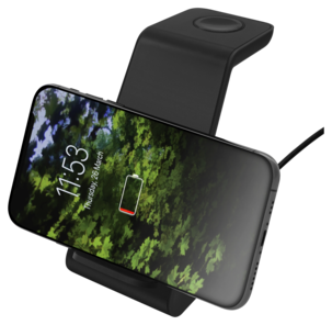 Deltaco 3-i-1 trådlös laddare, Qi-certifierad, 15 W