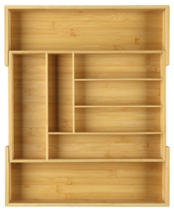 Bestikkskuff i bambus, justerbar bredde, 33,2–56 x 46 x 6 cm