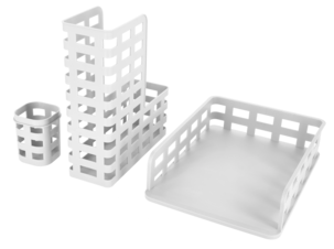 Kontorskit tidskriftsamlare, pennkopp och brevkorg