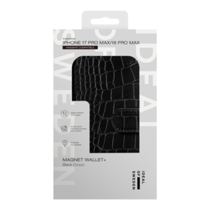 Ideal of Sweden Magnet Wallet+ iPhone 18 Pro Max / iPhone 17 Pro Max, croco svart