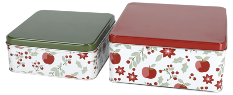 Julekakeboks, liten og stor metallboks med lokk