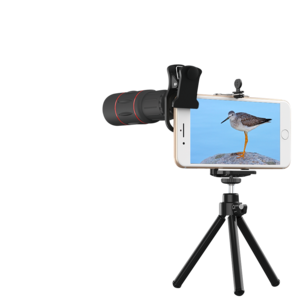 Teleobjektiv 18 x zoom och tripod till mobiltelefon 