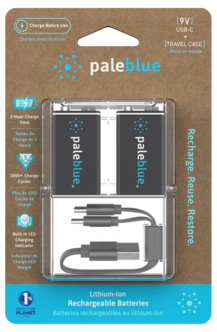 Pale Blue 9 V laddningsbara batterier USB-C, 2-pack