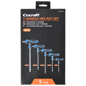 Cocraft nøkkelsett T-håndtak, unbrakonøkkel 3–8 mm, 5 deler