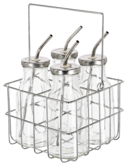 Glasflaskor med sugrör 4-pack