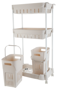 Rullavaunu, 2 pyykkikoria ja 2 koria, 52,5 x 34 x 107 cm