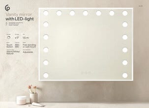 Stor sminkspegel med dimbar LED-belysning, vit, 80 x 62 cm