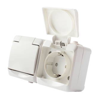 Cotech 2-veis, utenpåliggende utendørs vegguttak IP44