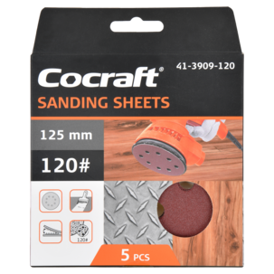 Cocraft sandpapper kardborre, sliprondell 125 mm, 5-pack