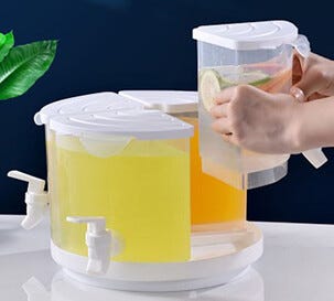 Drikkedispenser med 4 tappekraner, lokk og dreiebrett, 5,5 liter