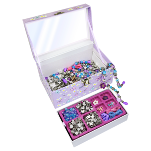 Smykkeskrin for barn med speil og perler, lilla