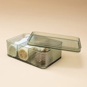 Stabelbar oppbevaringsboks med lokk og rom, transparent grønn