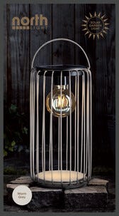 Northlight solcellelykt kurvlykt sylinder, grå